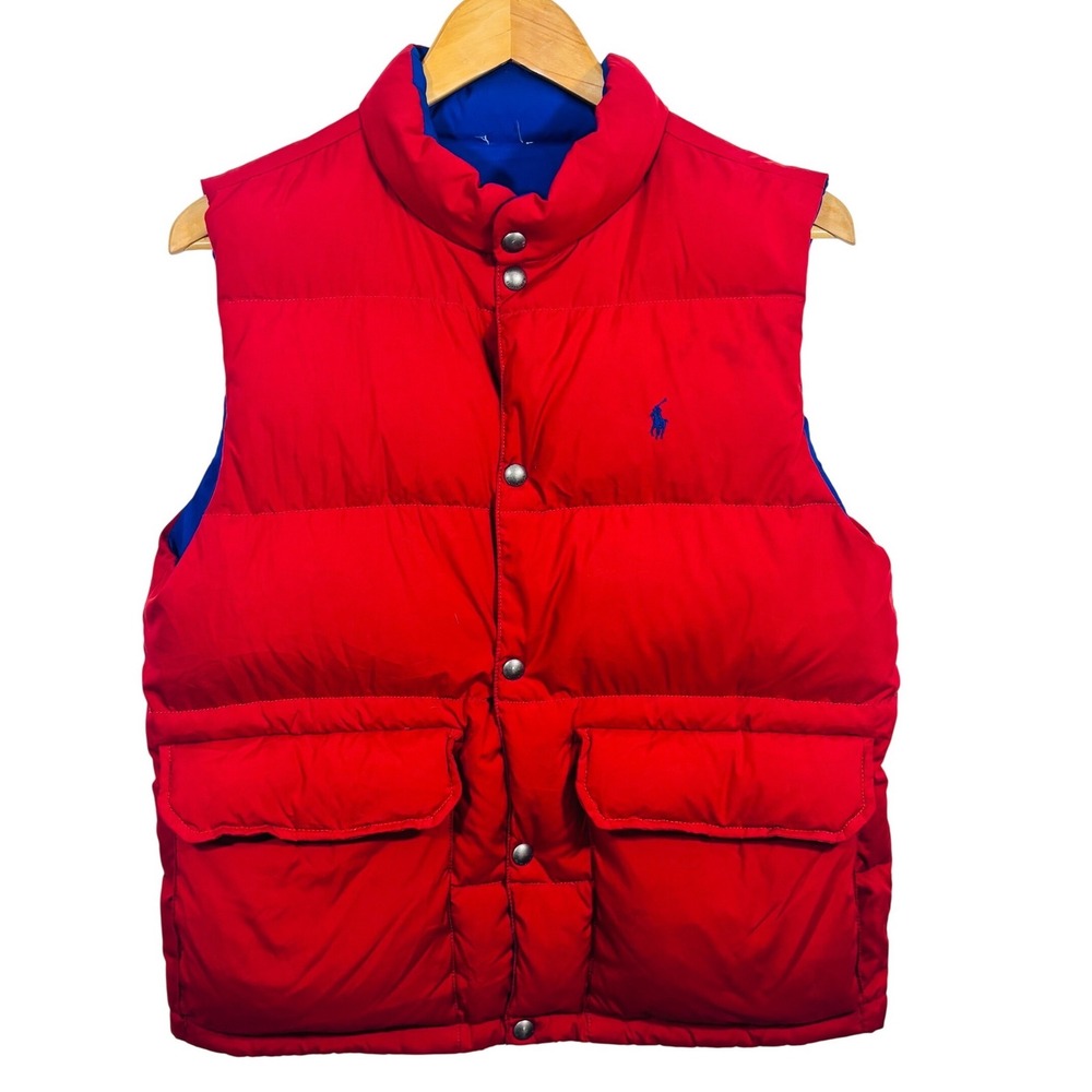 Polo Ralph Lauren Reversible Puffer Vest Red Navy Blue Boys Large 14-16 Down